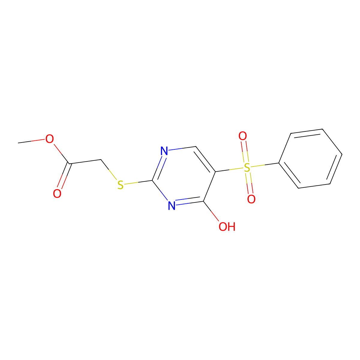 Methyl 2-((1,6-dihydro-6-oxo-5-(phenylsulfonyl)-2-pyrimidinyl)thio)acetate molecular structure, CAS 341968-27-2