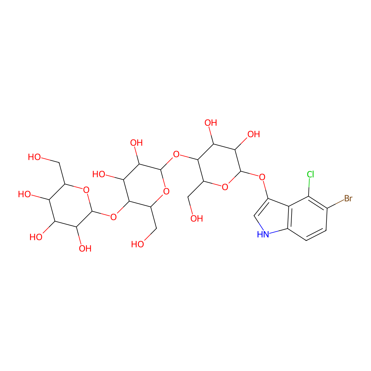 2-[6-[6-[(5-bromo-4-chloro-1H-indol-3-yl)oxy]-4,5-dihydroxy-2-(hydroxymethyl)oxan-3-yl]oxy-4,5-dihydroxy-2-(hydroxymethyl)oxan-3-yl]oxy-6-(hydroxymethyl)oxane-3,4,5-triol molecular structure, CAS 341972-94-9