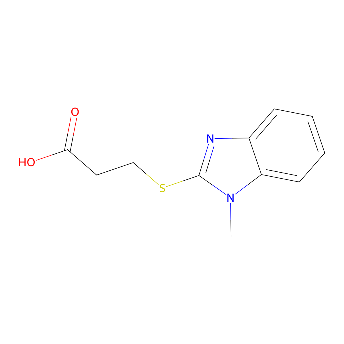 3-(1-Methyl-1H-benzoimidazol-2-ylsulfanyl)-propionic acid molecular structure, CAS 342013-63-2