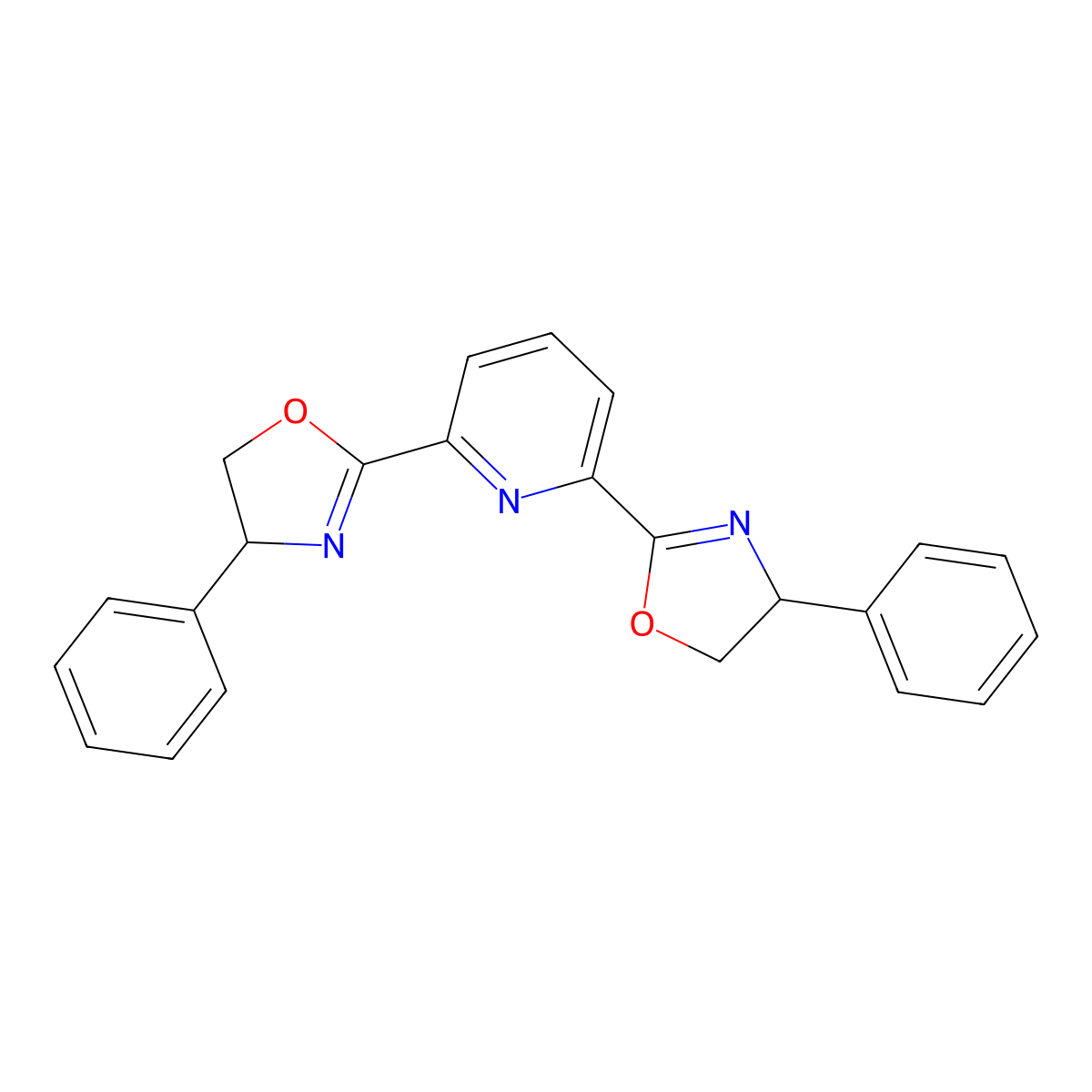 2,6-Bis(4-phenyl-4,5-dihydro-1,3-oxazol-2-yl)pyridine molecular structure, CAS 342043-03-2