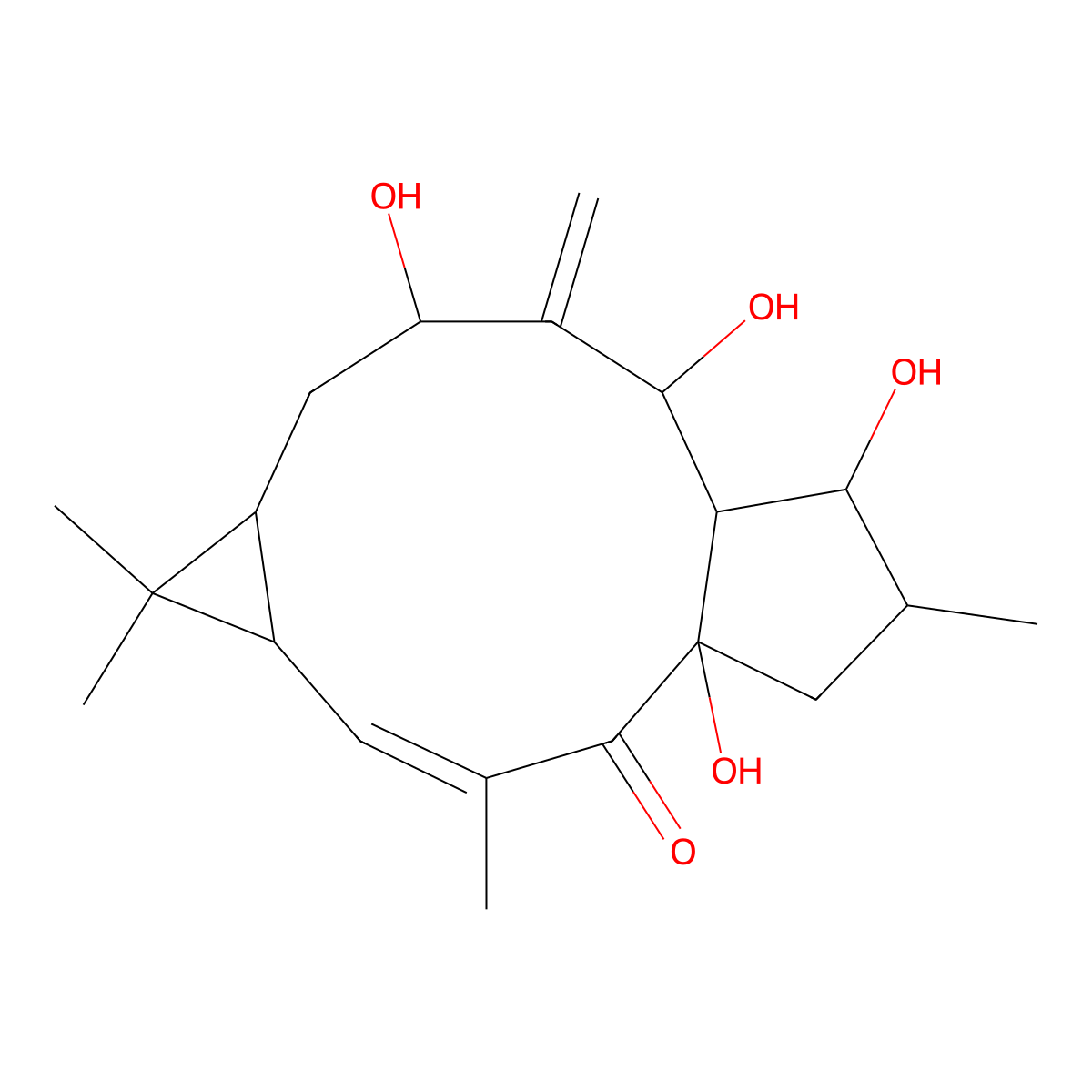 (1R,5R,7S,9R,11R,12R,13S,14S)-1,9,11,13-tetrahydroxy-3,6,6,14-tetramethyl-10-methylidenetricyclo[10.3.0.05,7]pentadec-3-en-2-one molecular structure, CAS 34208-98-5