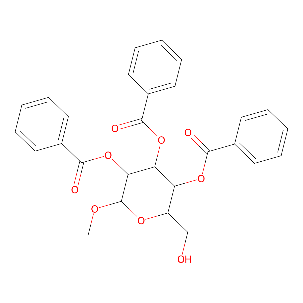 (2R,3R,4S,5R,6S)-2-(Hydroxymethyl)-6-methoxytetrahydro-2H-pyran-3,4,5-triyl tribenzoate molecular structure, CAS 34234-44-1
