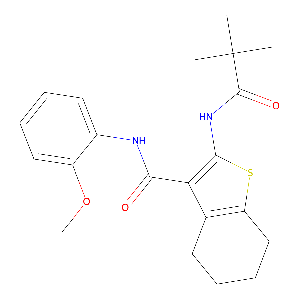 2-(2,2-dimethylpropanoylamino)-N-(2-methoxyphenyl)-4,5,6,7-tetrahydro-1-benzothiophene-3-carboxamide molecular structure, CAS 342377-81-5