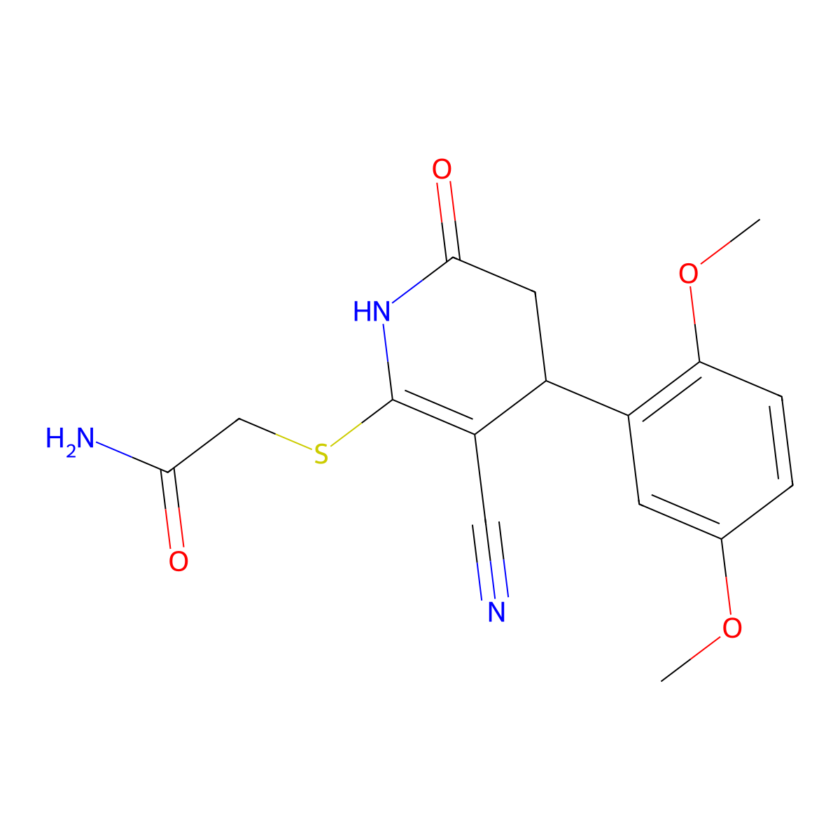 2-[[5-cyano-4-(2,5-dimethoxyphenyl)-2-oxo-3,4-dihydro-1H-pyridin-6-yl]sulfanyl]acetamide molecular structure, CAS 342378-04-5