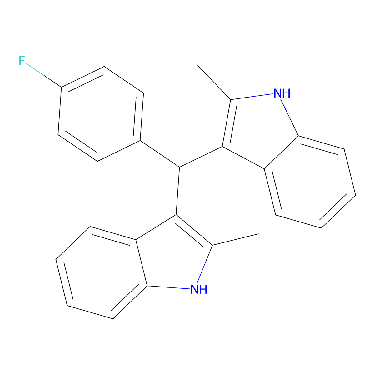 3-[(4-fluorophenyl)(2-methyl-1H-indol-3-yl)methyl]-2-methyl-1H-indole molecular structure, CAS 342378-63-6
