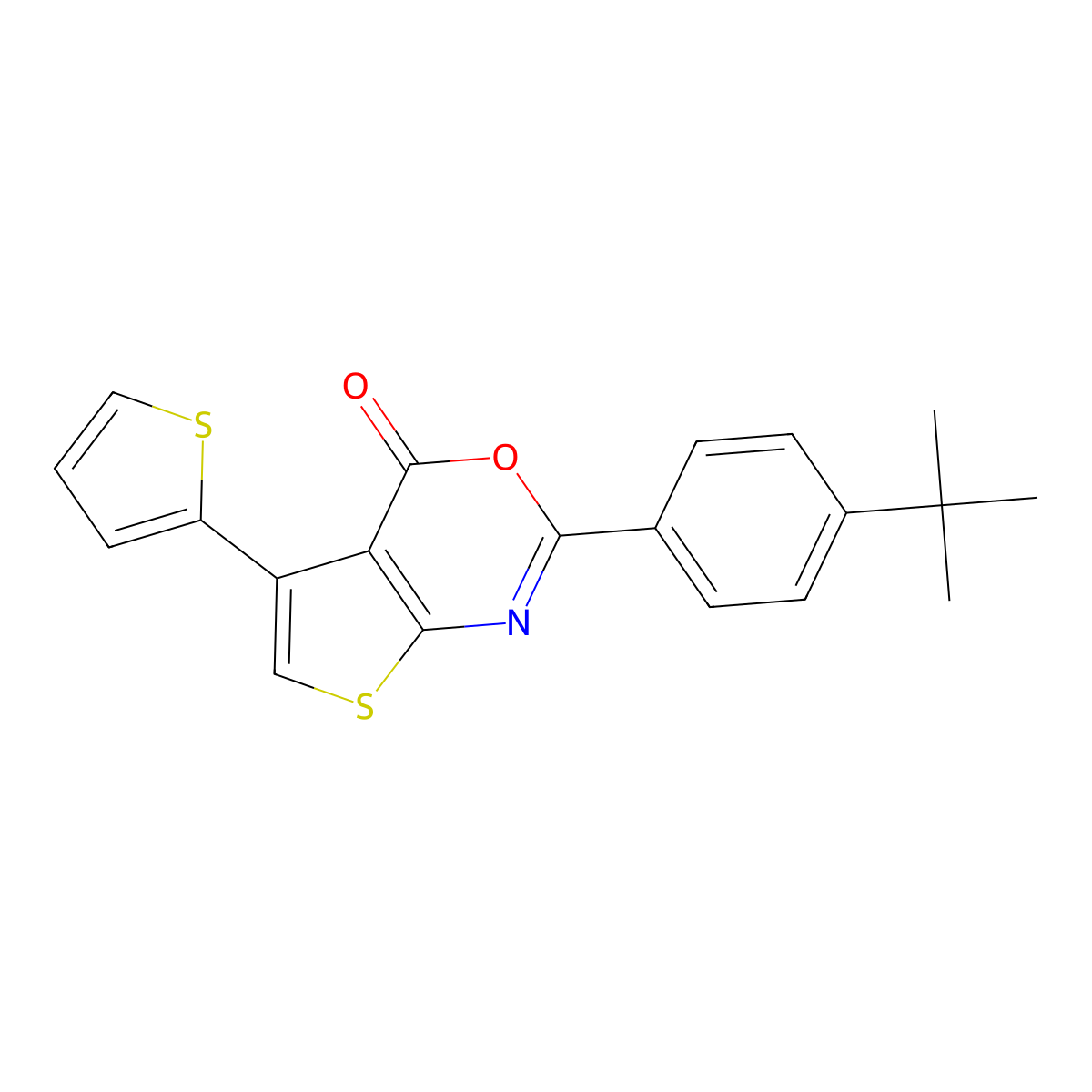 2-(4-Tert-butylphenyl)-5-thiophen-2-ylthieno[2,3-d][1,3]oxazin-4-one molecular structure, CAS 342378-66-9