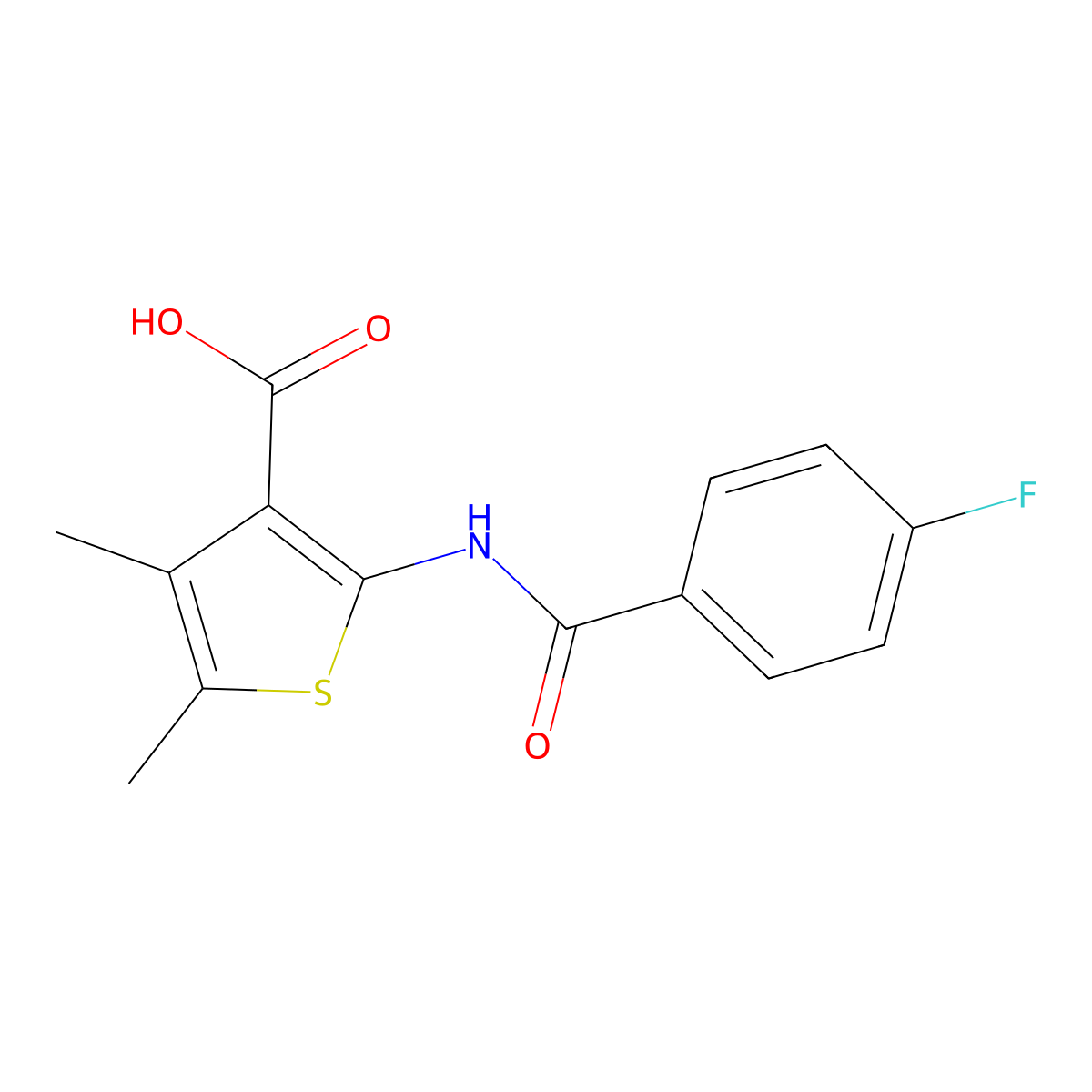 2-(4-Fluorobenzamido)-4,5-dimethylthiophene-3-carboxylic acid molecular structure, CAS 342378-69-2