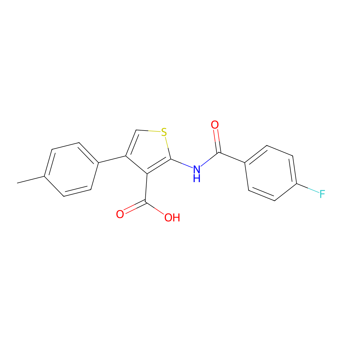 2-(4-Fluorobenzamido)-4-(p-tolyl)thiophene-3-carboxylic acid molecular structure, CAS 342378-72-7