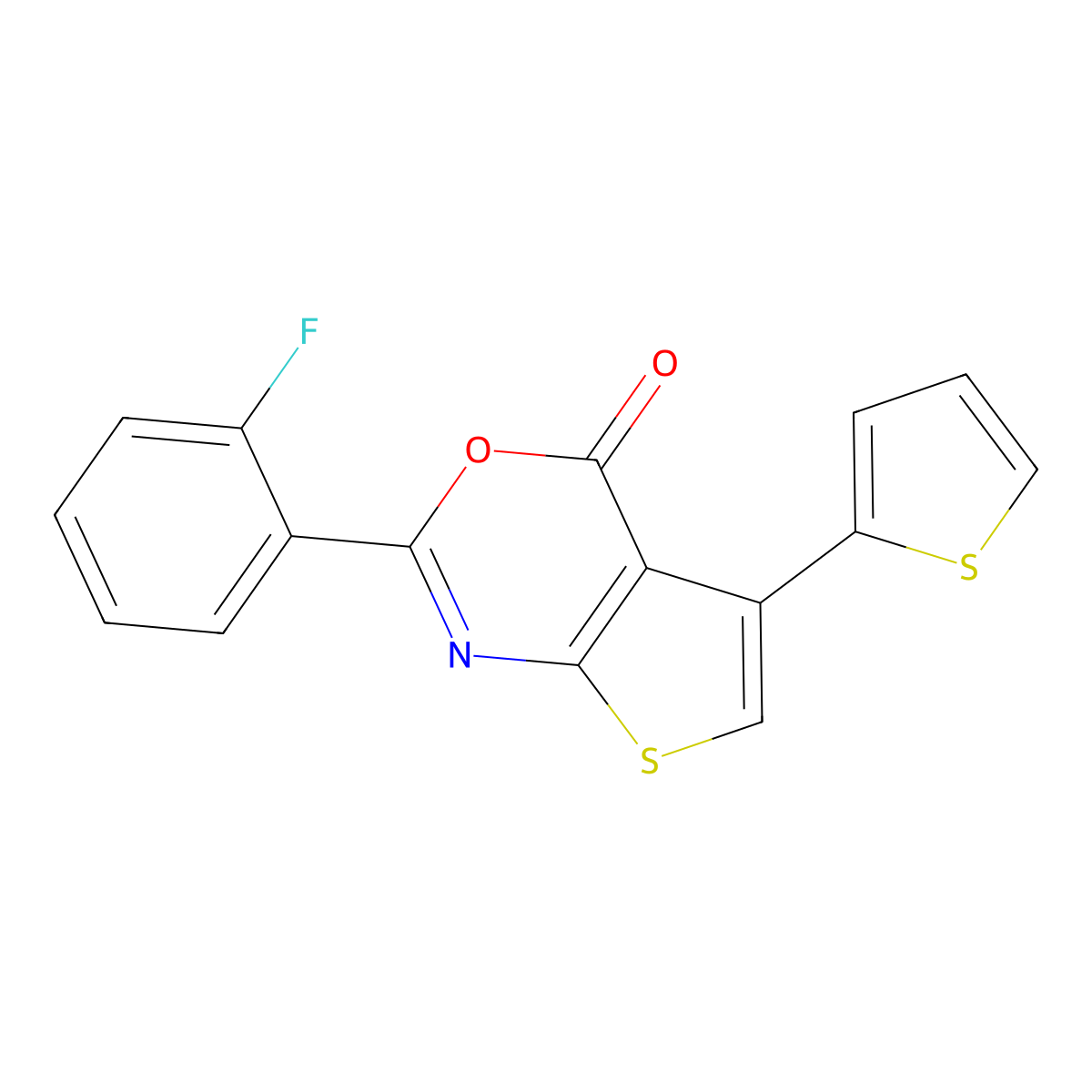 2-(2-Fluorophenyl)-5-thiophen-2-ylthieno[2,3-d][1,3]oxazin-4-one molecular structure, CAS 342378-79-4