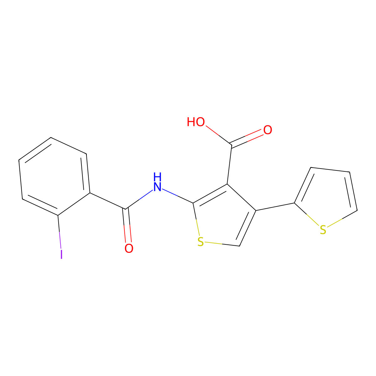2-[(2-Iodobenzoyl)amino]-4-thiophen-2-ylthiophene-3-carboxylic acid molecular structure, CAS 342378-82-9