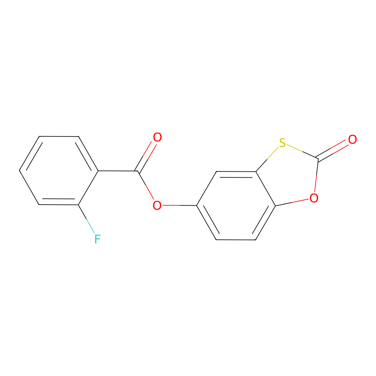 2-Oxo-1,3-benzoxathiol-5-yl 2-fluorobenzoate molecular structure, CAS 342379-14-0