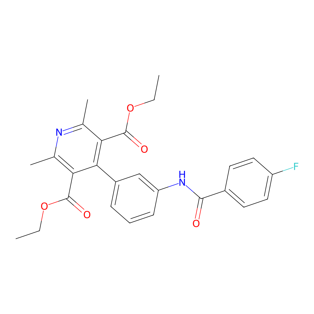 Diethyl 4-(3-(4-fluorobenzamido)phenyl)-2,6-dimethylpyridine-3,5-dicarboxylate molecular structure, CAS 342379-17-3