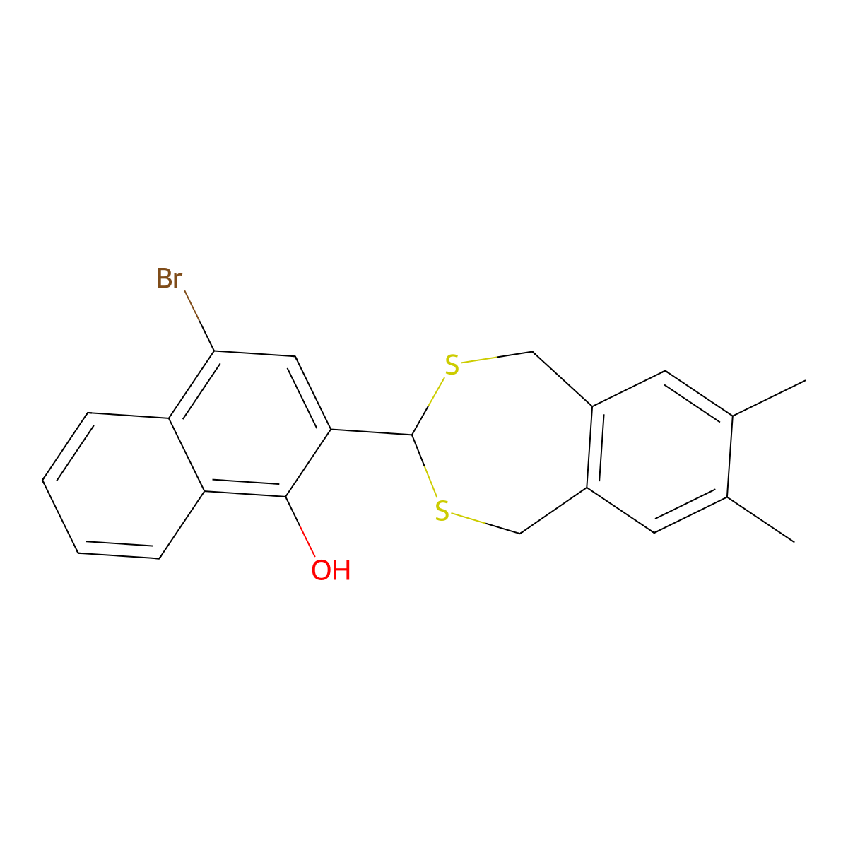 4-Bromo-2-(7,8-dimethyl-1,5-dihydro-2,4-benzodithiepin-3-yl)-1-naphthol molecular structure, CAS 342379-22-0