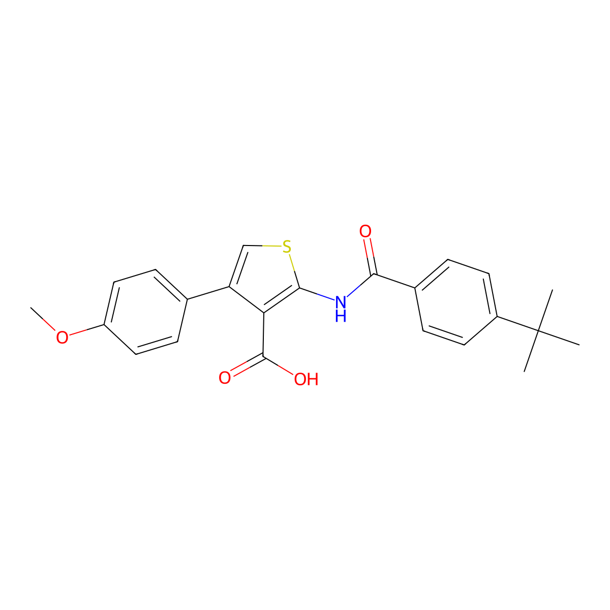 2-(4-(tert-Butyl)benzamido)-4-(4-methoxyphenyl)thiophene-3-carboxylic acid molecular structure, CAS 342379-28-6