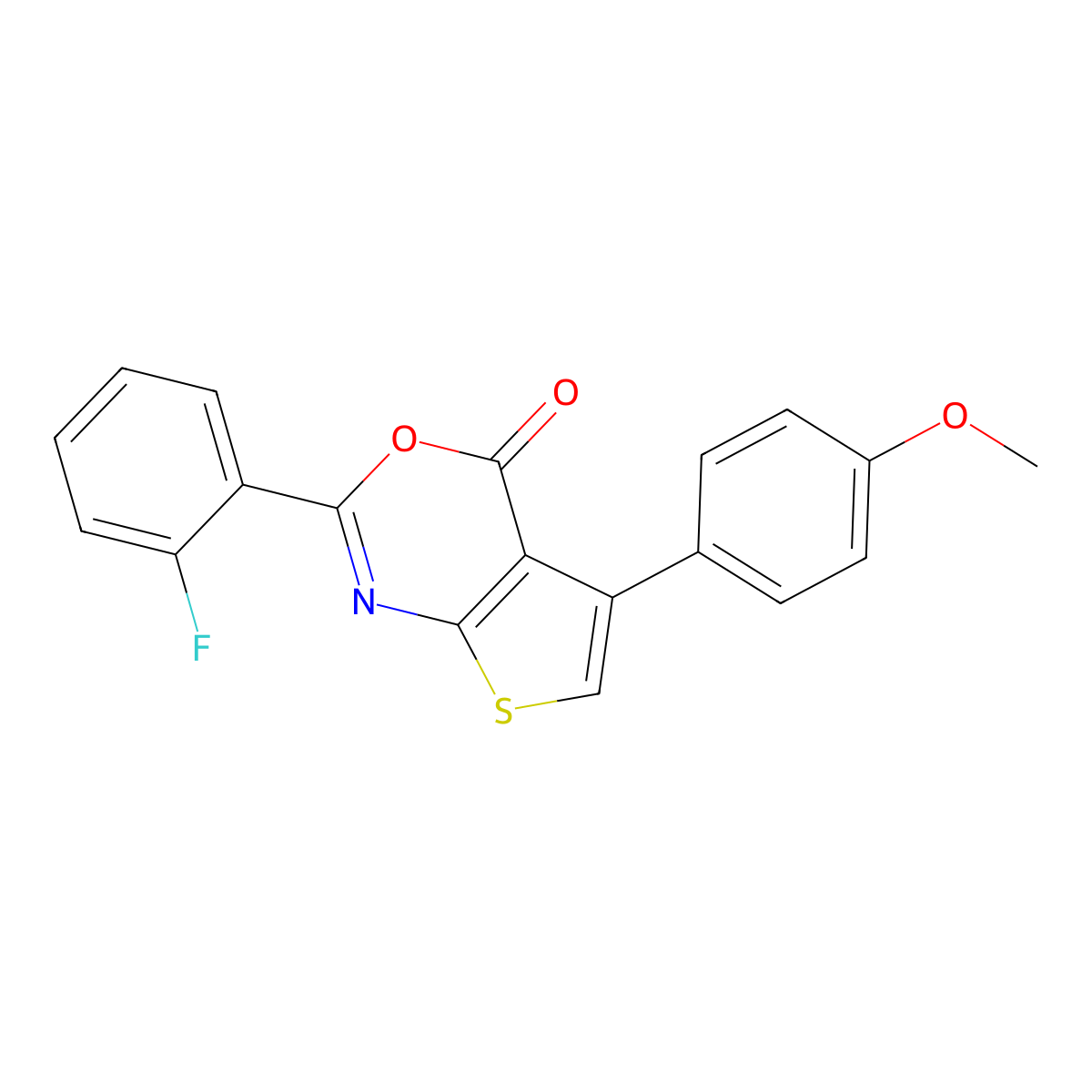 2-(2-fluorophenyl)-5-(4-methoxyphenyl)-4H-thieno[2,3-d][1,3]oxazin-4-one molecular structure, CAS 342379-31-1