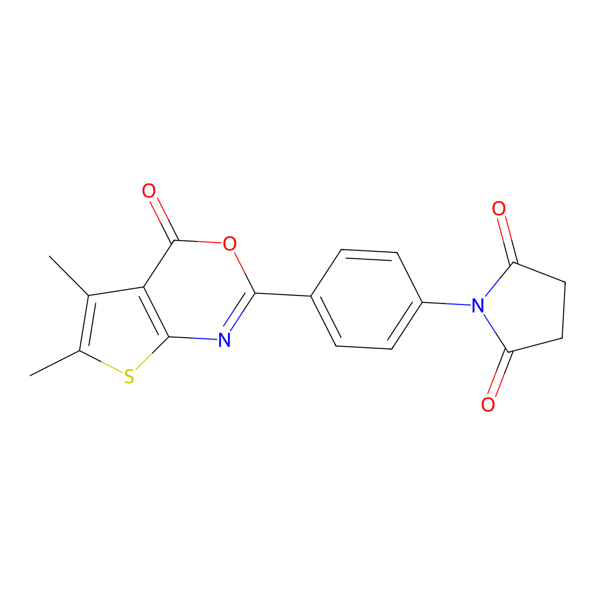 1-[4-(5,6-Dimethyl-4-oxothieno[2,3-d][1,3]oxazin-2-yl)phenyl]pyrrolidine-2,5-dione molecular structure, CAS 342379-34-4
