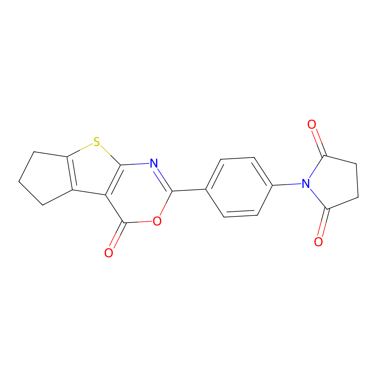 1-[4-(4-oxo-6,7-dihydro-4H,5H-cyclopenta[4,5]thieno[2,3-d][1,3]oxazin-2-yl)phenyl]pyrrolidine-2,5-dione molecular structure, CAS 342379-35-5