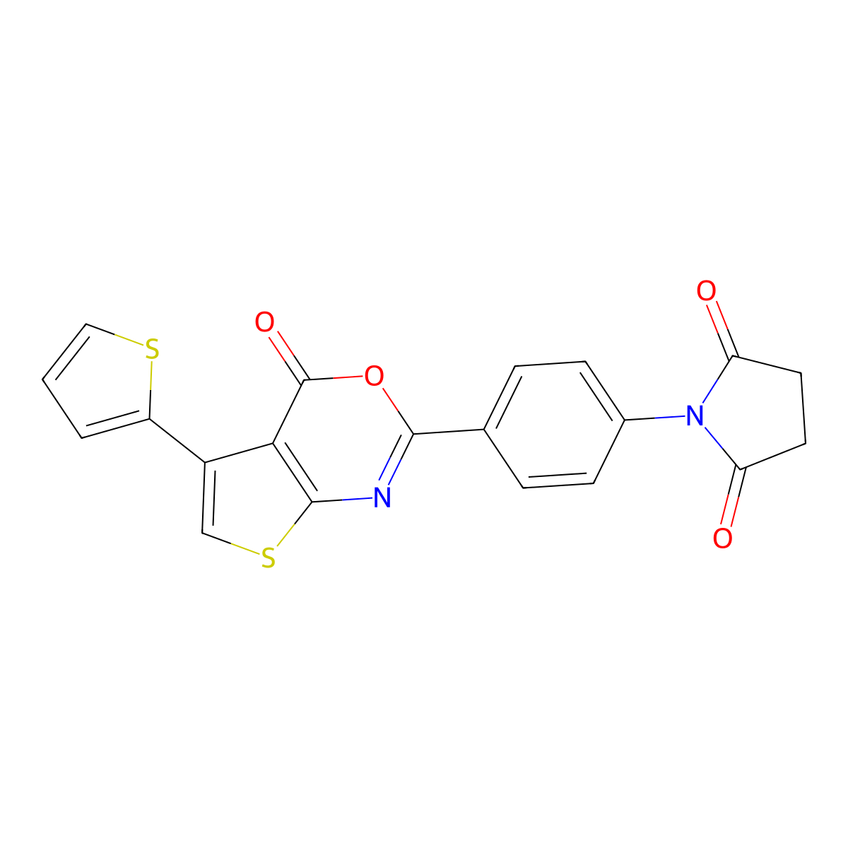 1-[4-(4-Oxo-5-thiophen-2-ylthieno[2,3-d][1,3]oxazin-2-yl)phenyl]pyrrolidine-2,5-dione molecular structure, CAS 342379-36-6