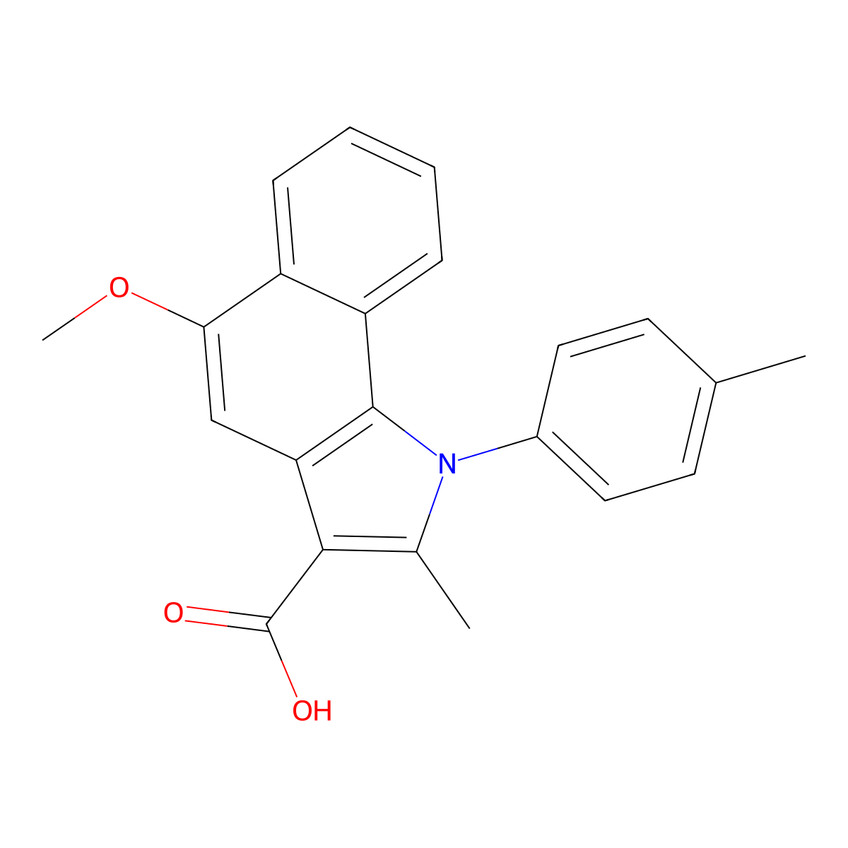 5-methoxy-2-methyl-1-(4-methylphenyl)-1H-benzo[g]indole-3-carboxylic acid molecular structure, CAS 342379-37-7