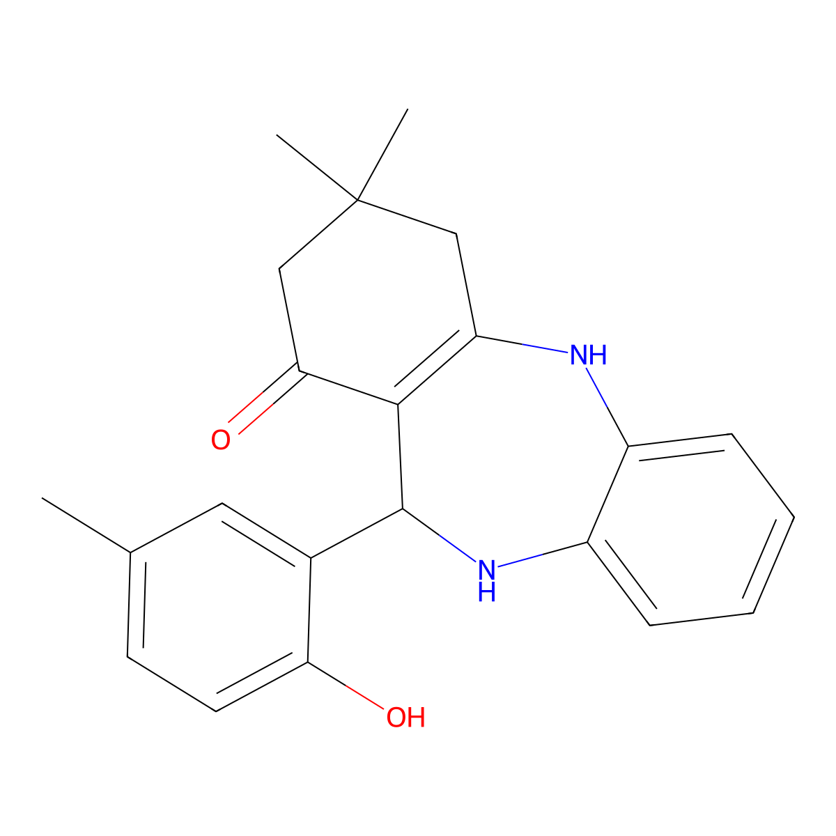 6-(2-hydroxy-5-methylphenyl)-9,9-dimethyl-6,8,10,11-tetrahydro-5H-benzo[b][1,4]benzodiazepin-7-one molecular structure, CAS 342379-61-7