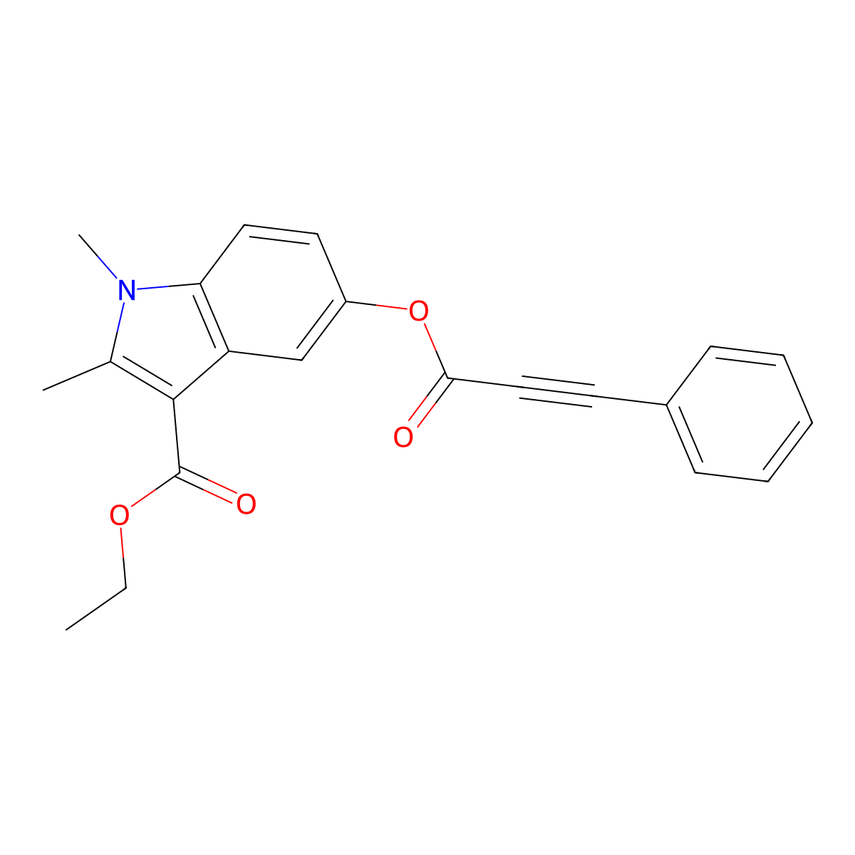ethyl 1,2-dimethyl-5-[(3-phenylprop-2-ynoyl)oxy]-1H-indole-3-carboxylate molecular structure, CAS 342379-64-0