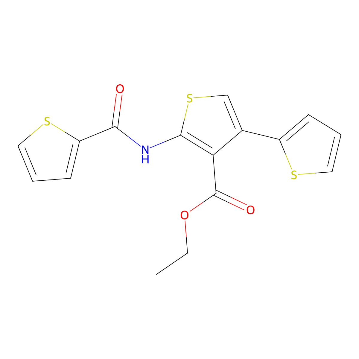 Ethyl 2-(thiophene-2-carbonylamino)-4-thiophen-2-ylthiophene-3-carboxylate molecular structure, CAS 342381-94-6