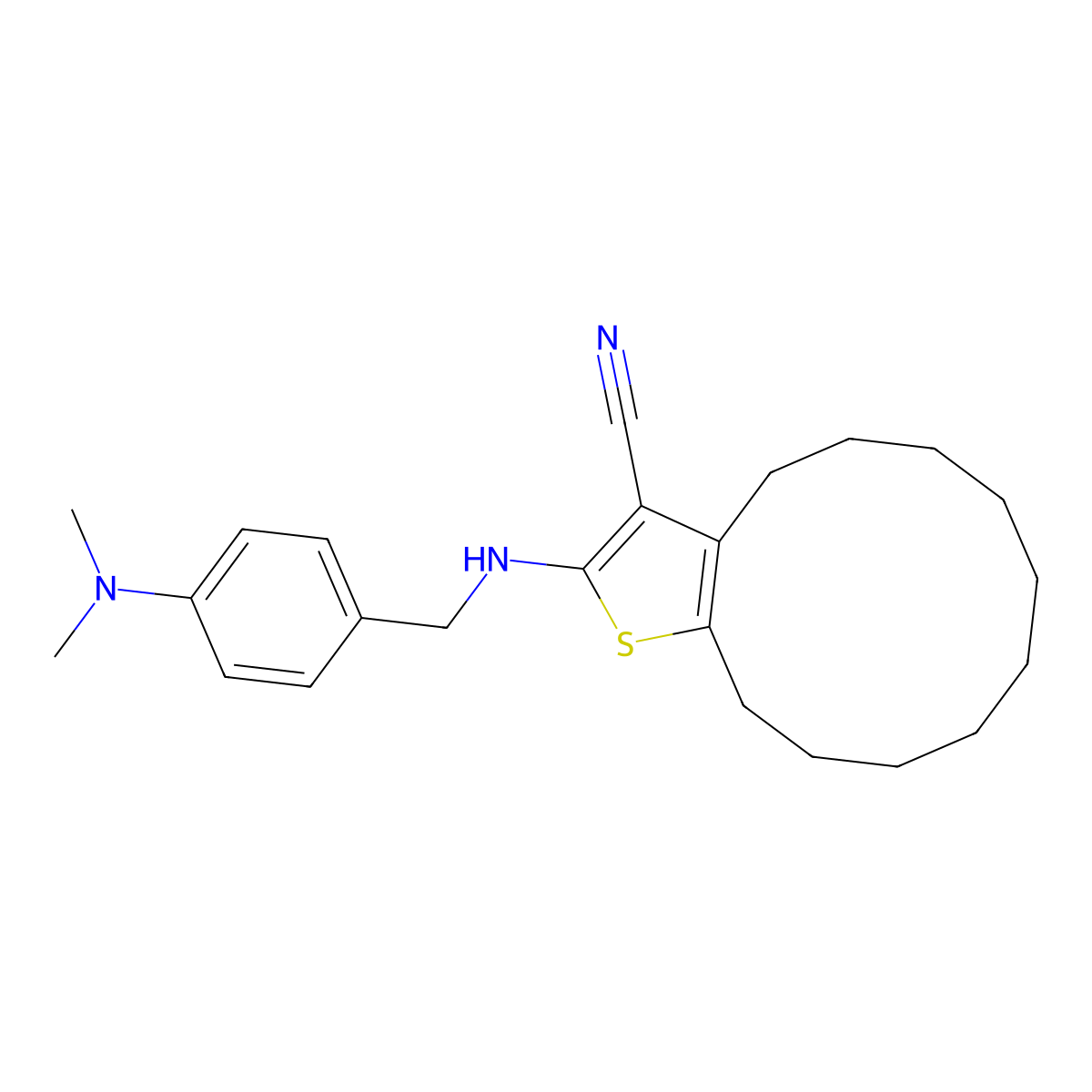 2-{[4-(Dimethylamino)benzyl]amino}-4,5,6,7,8,9,10,11,12,13-decahydrocyclododeca[b]thiophene-3-carbonitrile molecular structure, CAS 342381-95-7