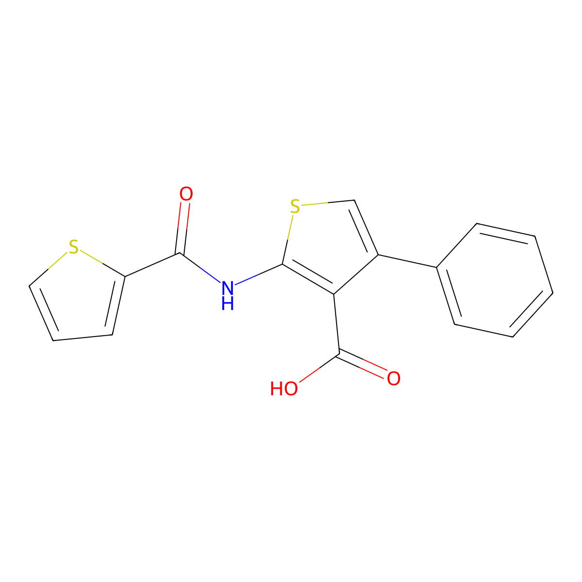 4-Phenyl-2-(thiophene-2-amido)thiophene-3-carboxylic acid molecular structure, CAS 342382-26-7