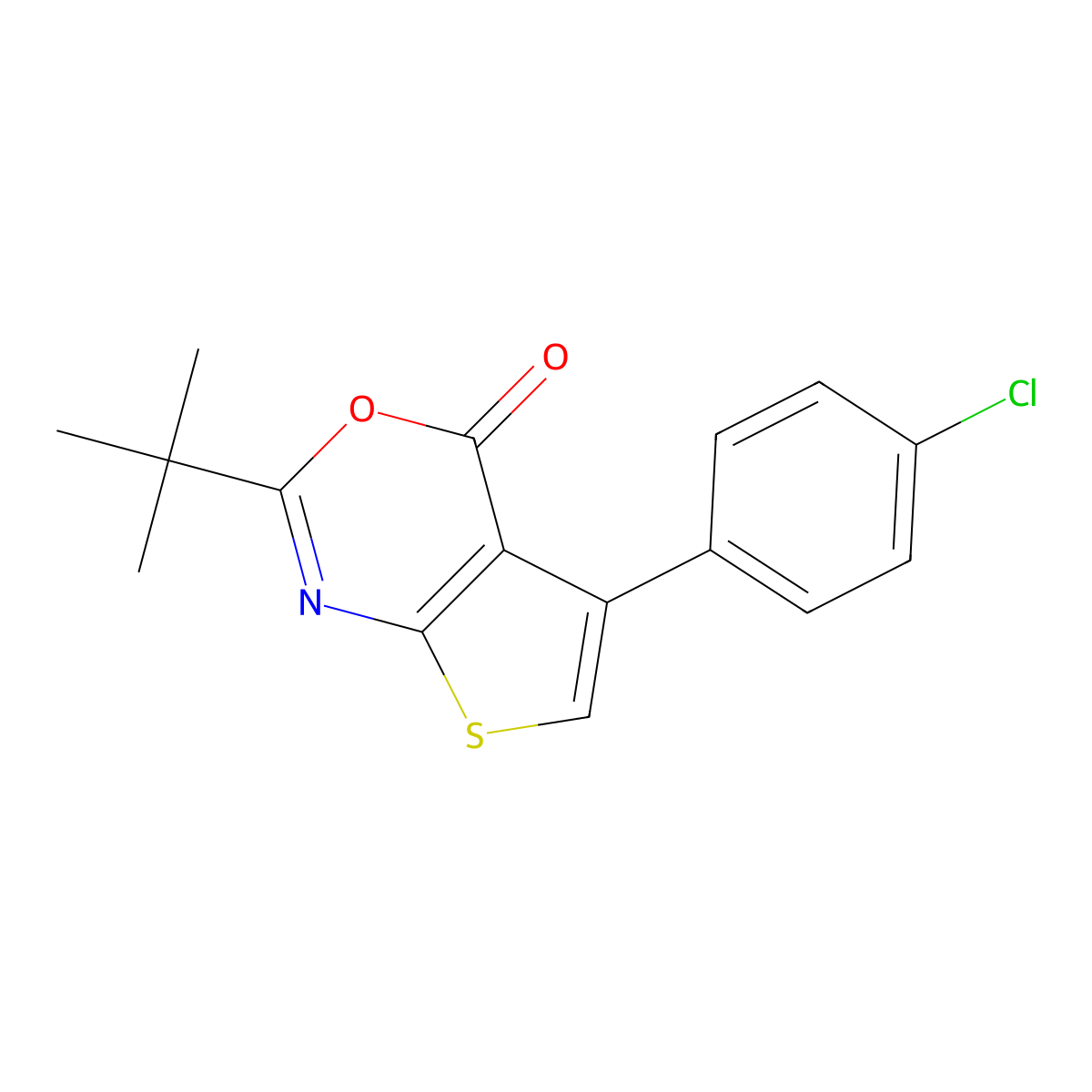 2-Tert-butyl-5-(4-chlorophenyl)thieno[2,3-d][1,3]oxazin-4-one molecular structure, CAS 342382-44-9