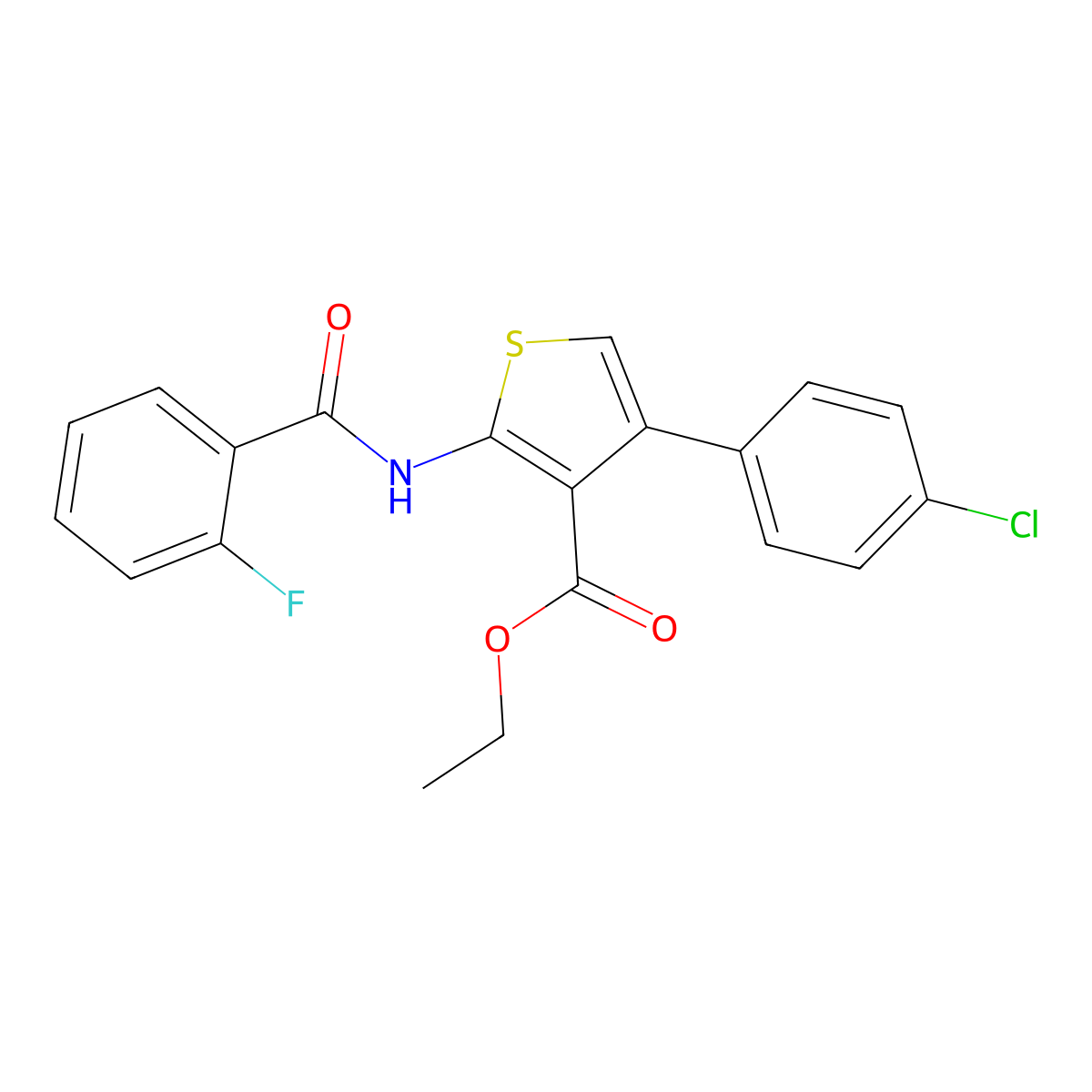 Ethyl 4-(4-chlorophenyl)-2-[(2-fluorobenzoyl)amino]thiophene-3-carboxylate molecular structure, CAS 342382-50-7