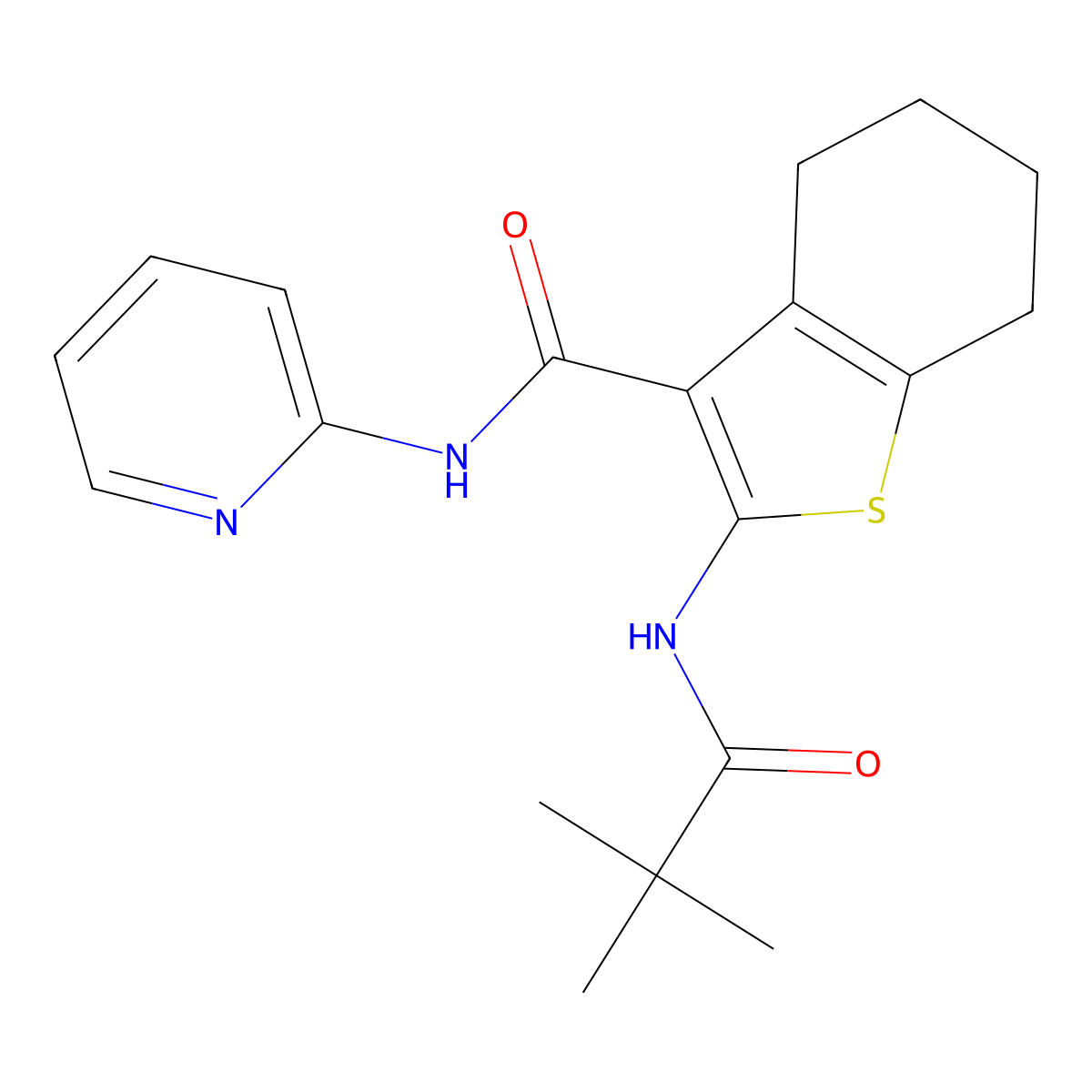 2-(2,2-dimethylpropanoylamino)-N-pyridin-2-yl-4,5,6,7-tetrahydro-1-benzothiophene-3-carboxamide molecular structure, CAS 342382-56-3