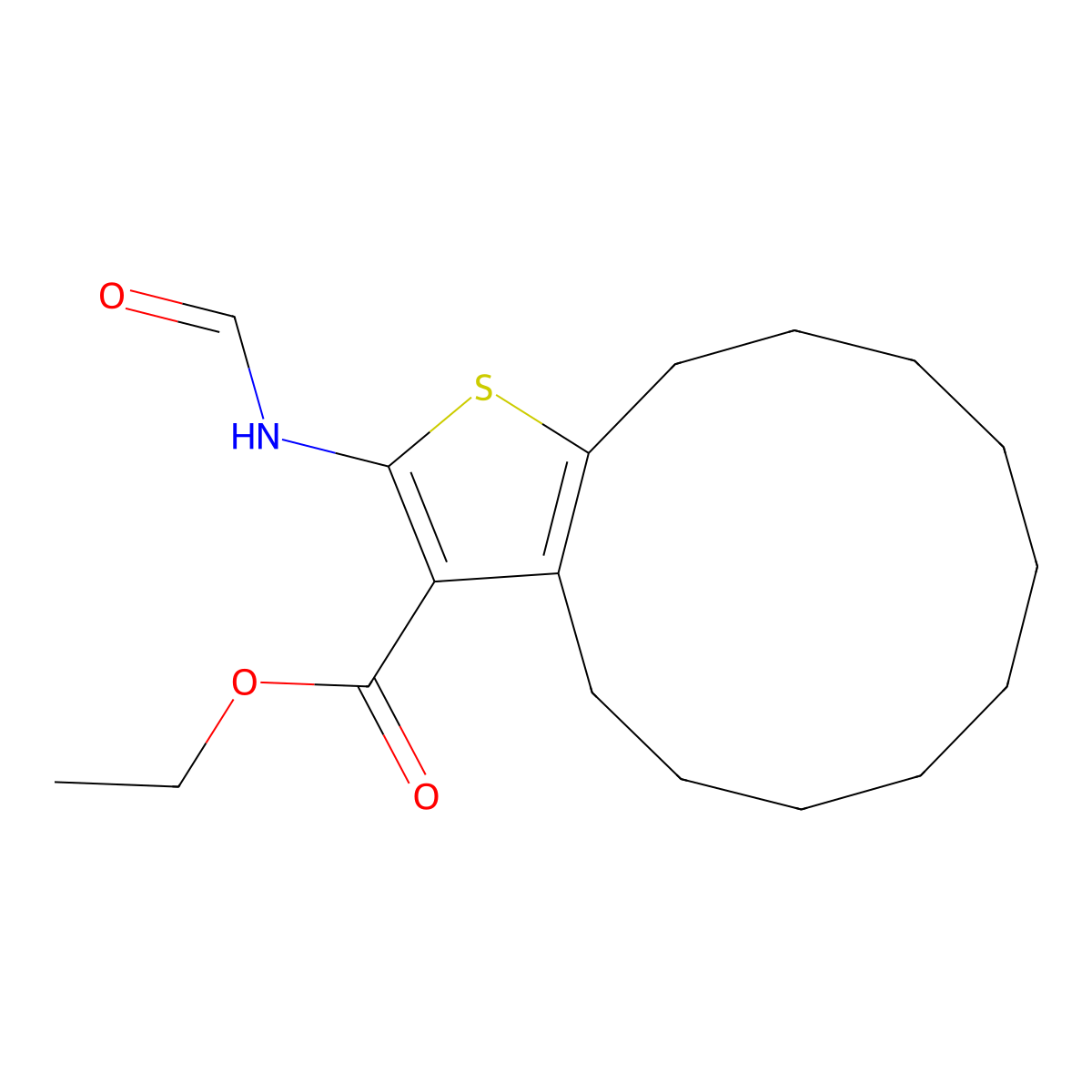 Ethyl 2-(formylamino)-4,5,6,7,8,9,10,11,12,13-decahydrocyclododeca[b]thiophene-3-carboxylate molecular structure, CAS 342382-74-5