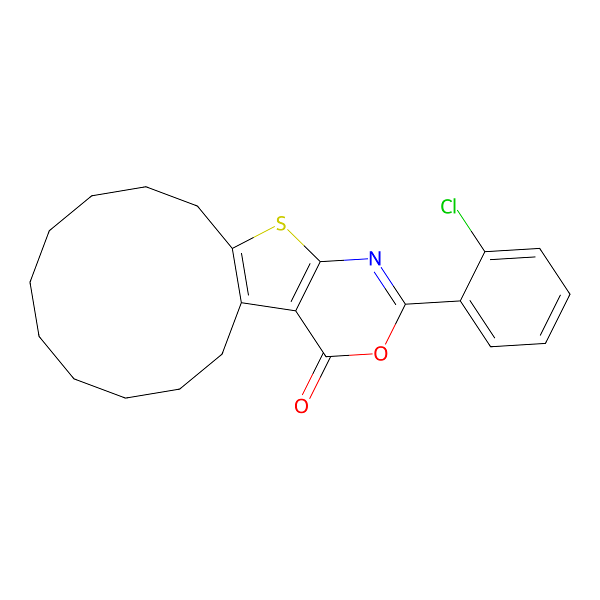 2-(2-chlorophenyl)-5,6,7,8,9,10,11,12,13,14-decahydro-4H-cyclododeca[4,5]thieno[2,3-d][1,3]oxazin-4-one molecular structure, CAS 342382-78-9