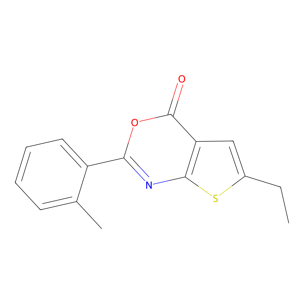 6-Ethyl-2-(2-methylphenyl)thiopheno[2,3-d]1,3-oxazin-4-one molecular structure, CAS 342382-84-7