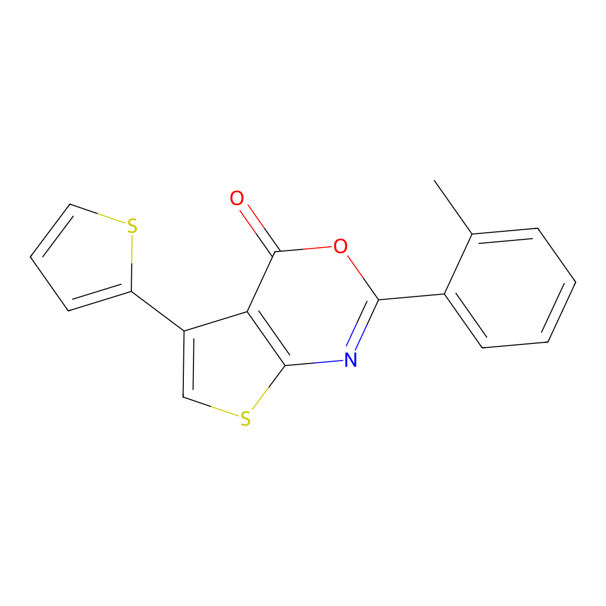2-(2-Methylphenyl)-5-thiophen-2-ylthieno[2,3-d][1,3]oxazin-4-one molecular structure, CAS 342382-89-2