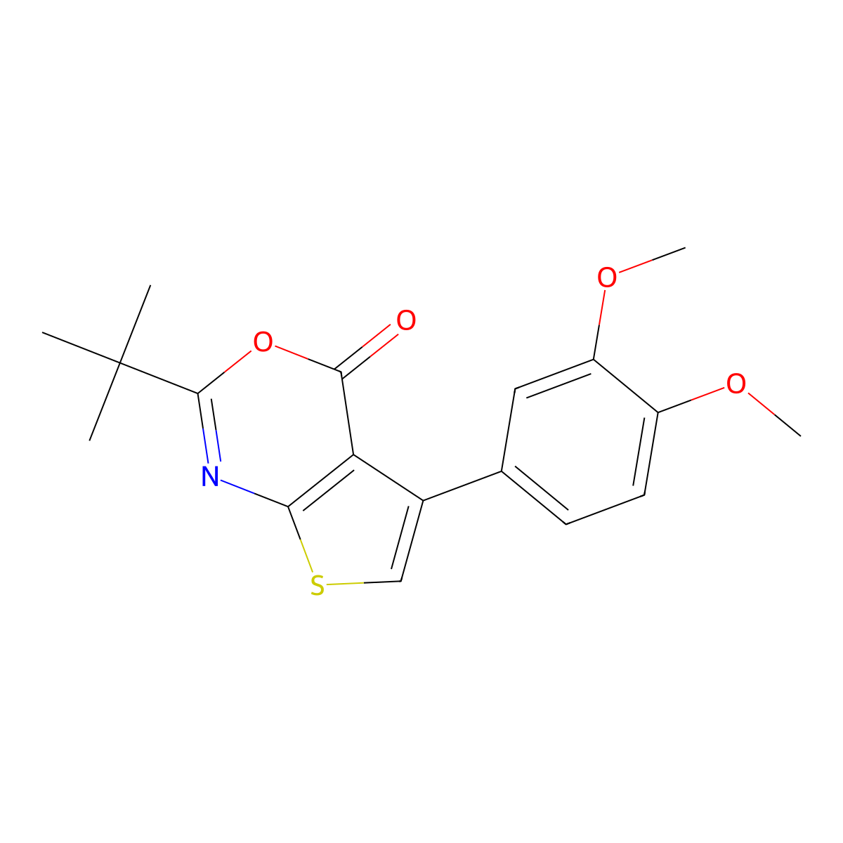 2-Tert-butyl-5-(3,4-dimethoxyphenyl)thieno[2,3-d][1,3]oxazin-4-one molecular structure, CAS 342382-99-4