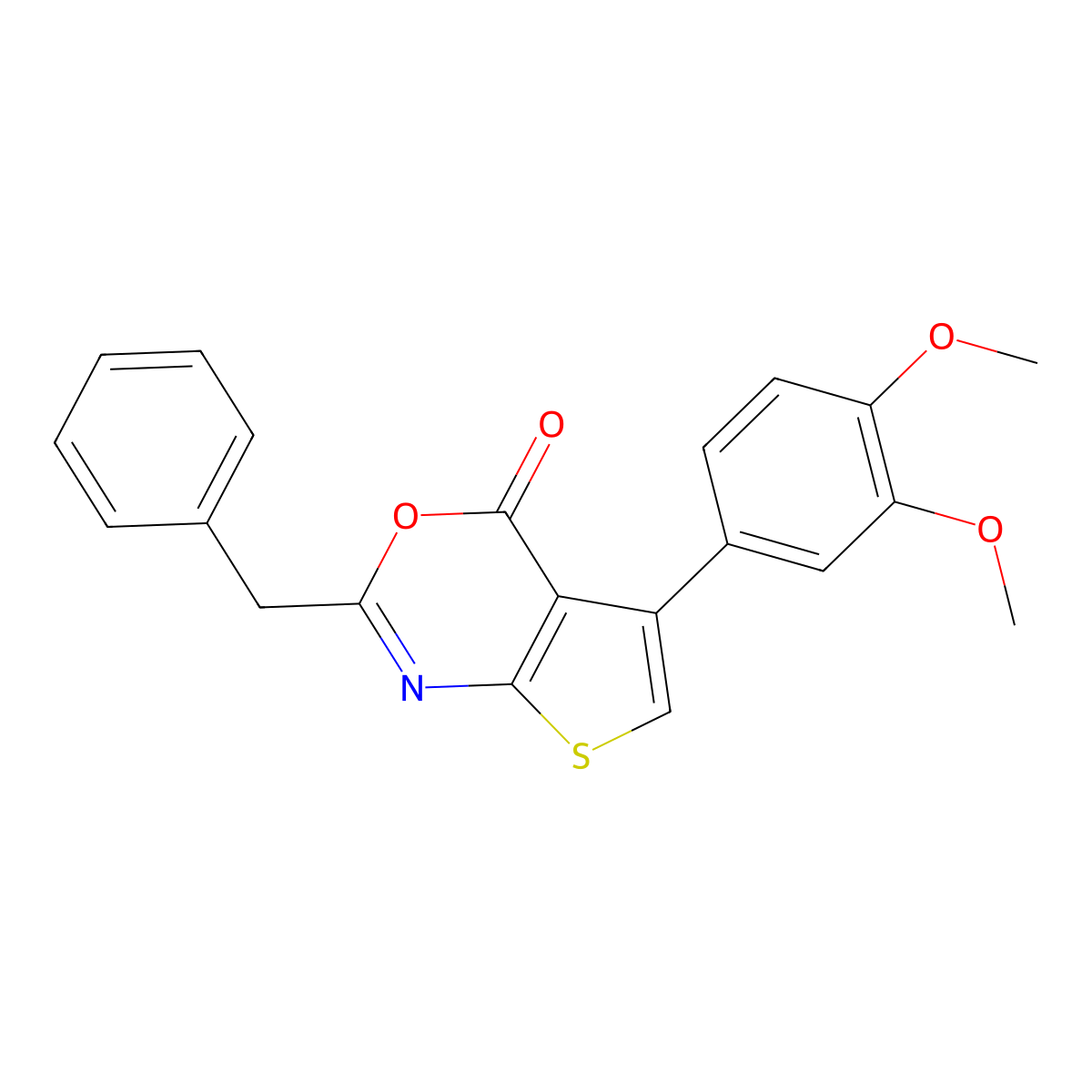 2-benzyl-5-(3,4-dimethoxyphenyl)-4H-thieno[2,3-d][1,3]oxazin-4-one molecular structure, CAS 342383-00-0