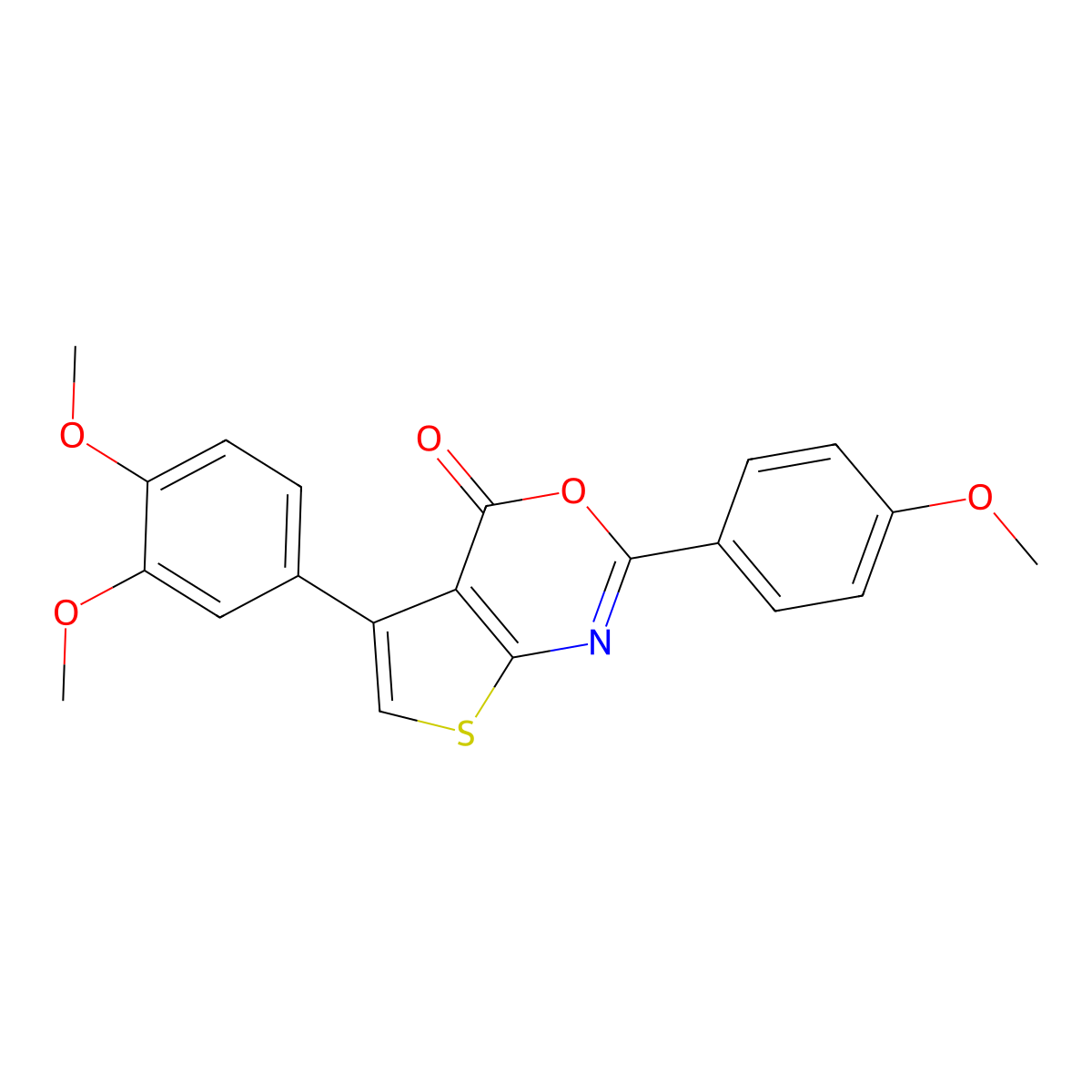 5-(3,4-dimethoxyphenyl)-2-(4-methoxyphenyl)-4H-thieno[2,3-d][1,3]oxazin-4-one molecular structure, CAS 342383-02-2