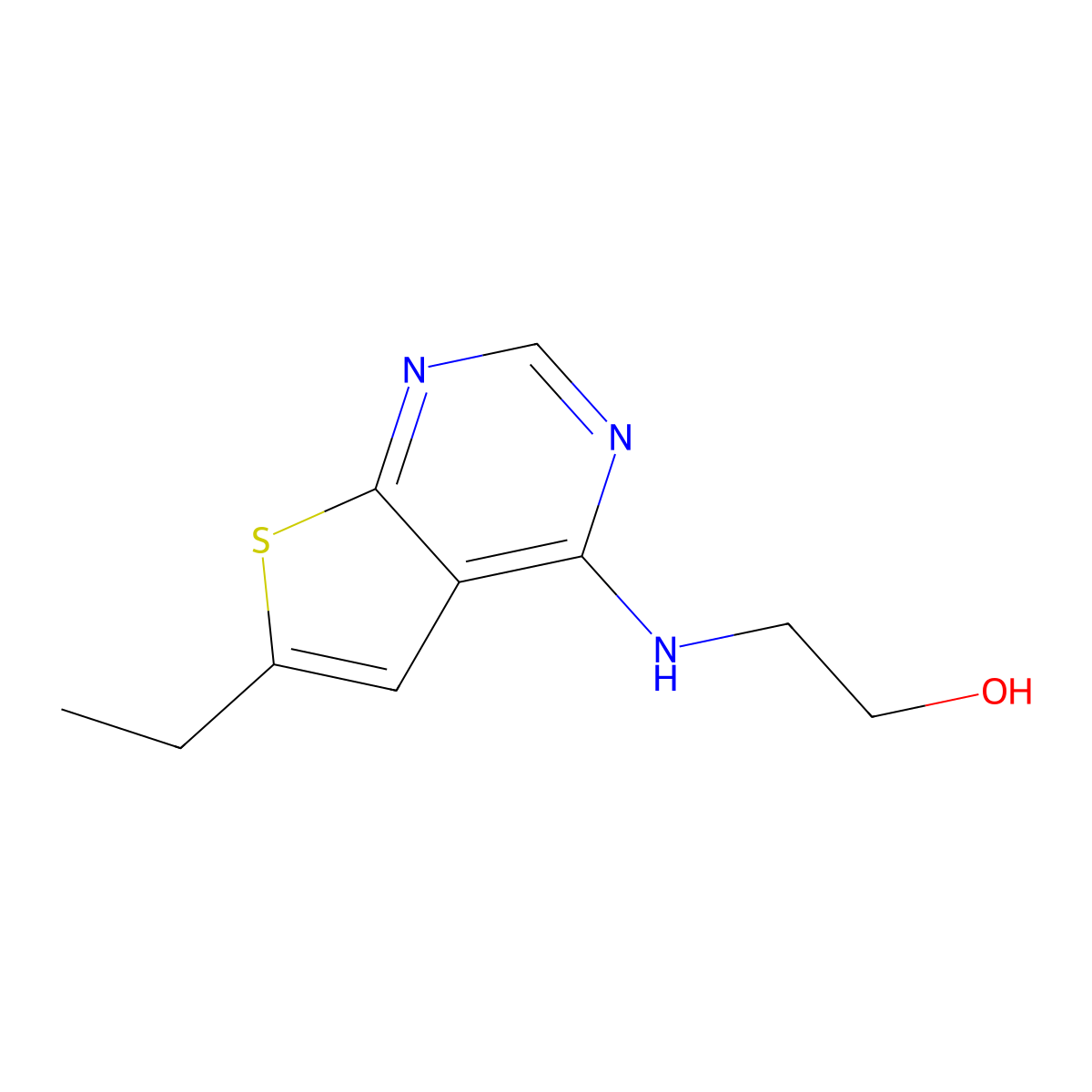 2-((6-Ethylthieno[2,3-d]pyrimidin-4-yl)amino)ethanol molecular structure, CAS 342383-21-5