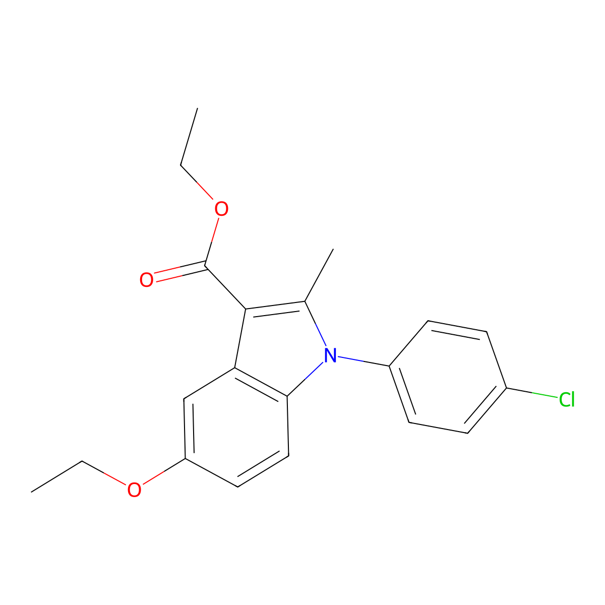 ethyl 1-(4-chlorophenyl)-5-ethoxy-2-methyl-1H-indole-3-carboxylate molecular structure, CAS 342383-38-4