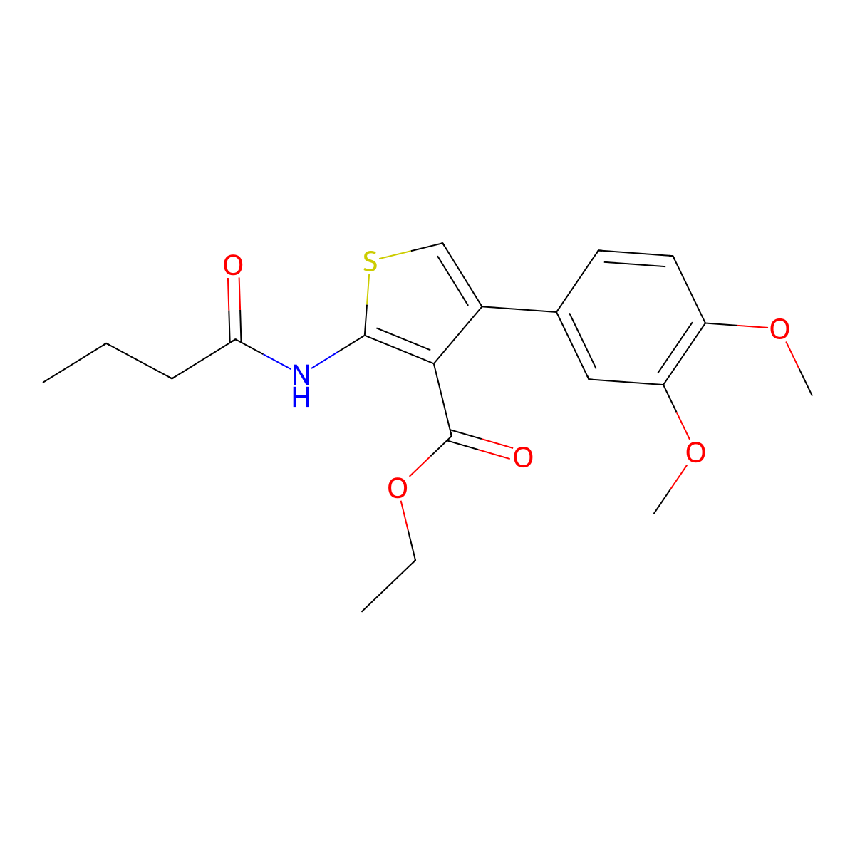 Ethyl 2-(butanoylamino)-4-(3,4-dimethoxyphenyl)thiophene-3-carboxylate molecular structure, CAS 342383-42-0