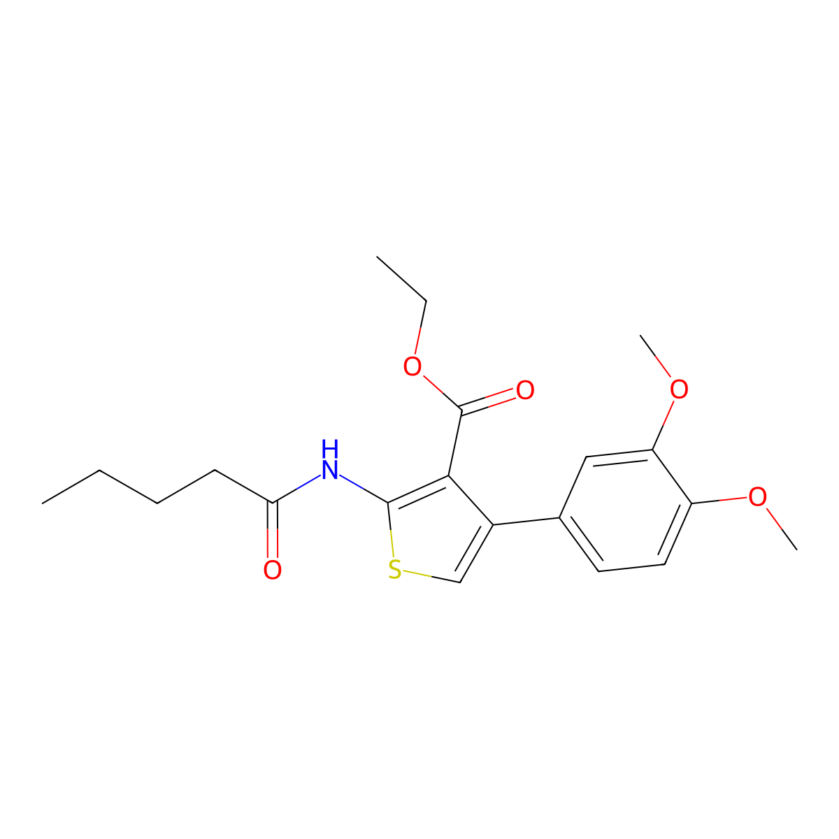 Ethyl 4-(3,4-dimethoxyphenyl)-2-(pentanoylamino)thiophene-3-carboxylate molecular structure, CAS 342383-44-2