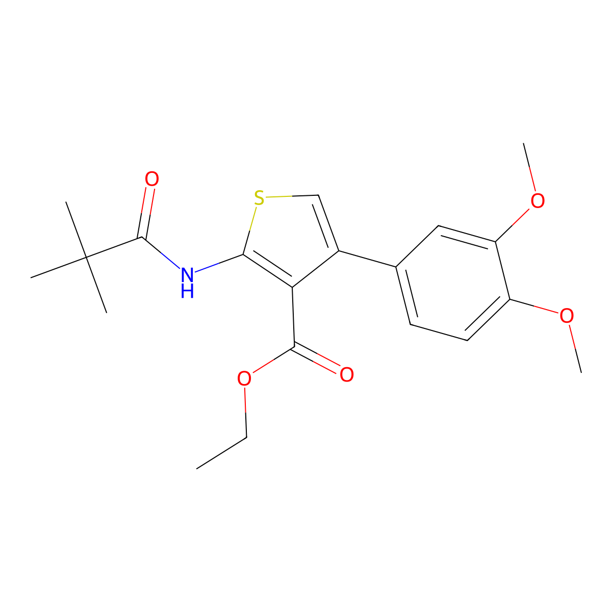 Ethyl 4-(3,4-dimethoxyphenyl)-2-(2,2-dimethylpropanoylamino)thiophene-3-carboxylate molecular structure, CAS 342383-45-3
