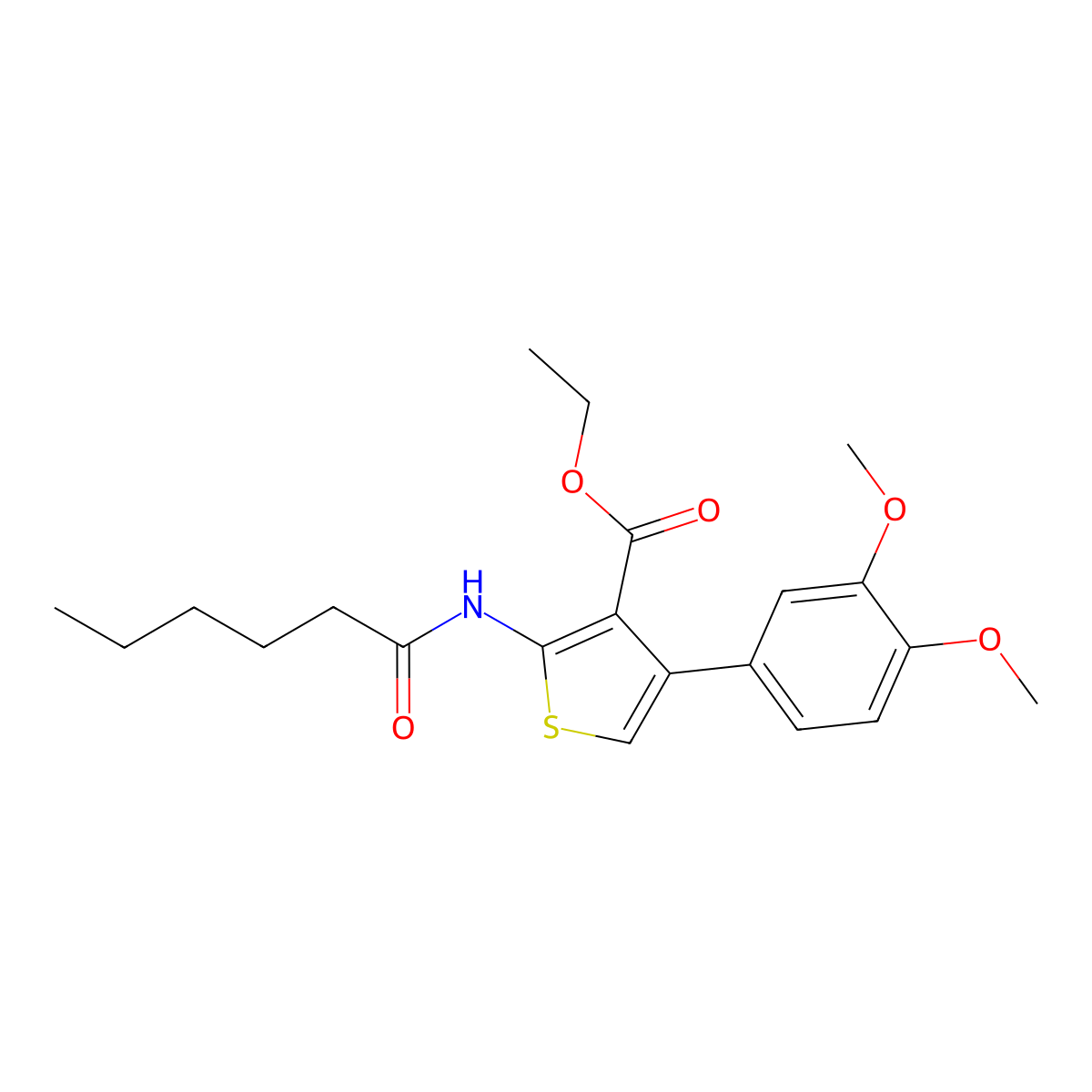 Ethyl 4-(3,4-dimethoxyphenyl)-2-(hexanoylamino)thiophene-3-carboxylate molecular structure, CAS 342383-46-4