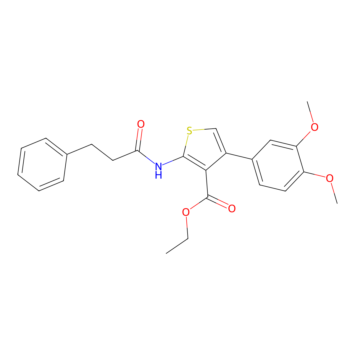 Ethyl 4-(3,4-dimethoxyphenyl)-2-(3-phenylpropanoylamino)thiophene-3-carboxylate molecular structure, CAS 342383-48-6