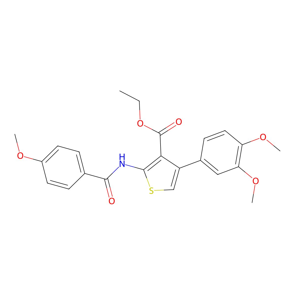 Ethyl 4-(3,4-dimethoxyphenyl)-2-[(4-methoxybenzoyl)amino]-3-thiophenecarboxylate molecular structure, CAS 342383-52-2