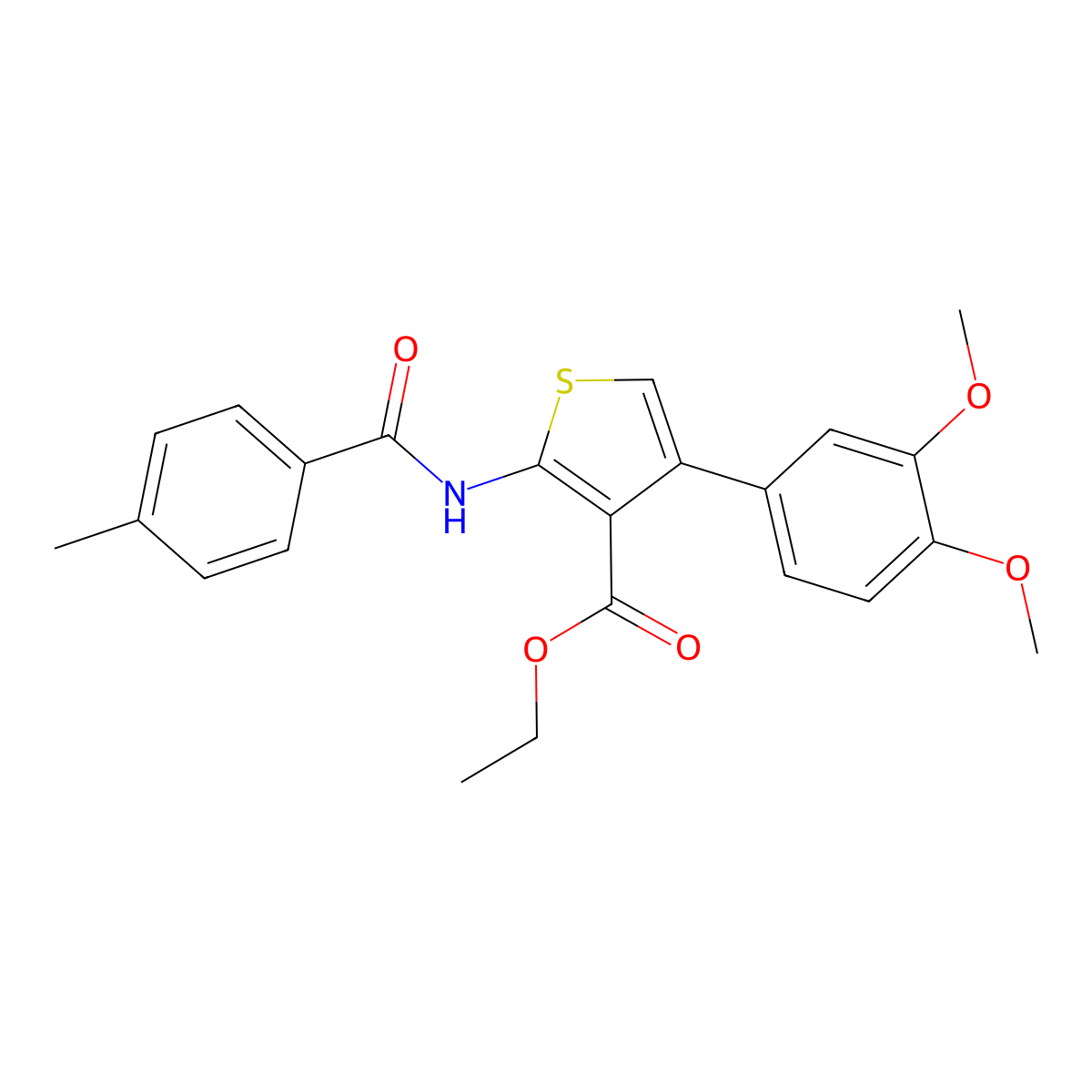 Ethyl 4-(3,4-dimethoxyphenyl)-2-[(4-methylbenzoyl)amino]thiophene-3-carboxylate molecular structure, CAS 342383-53-3