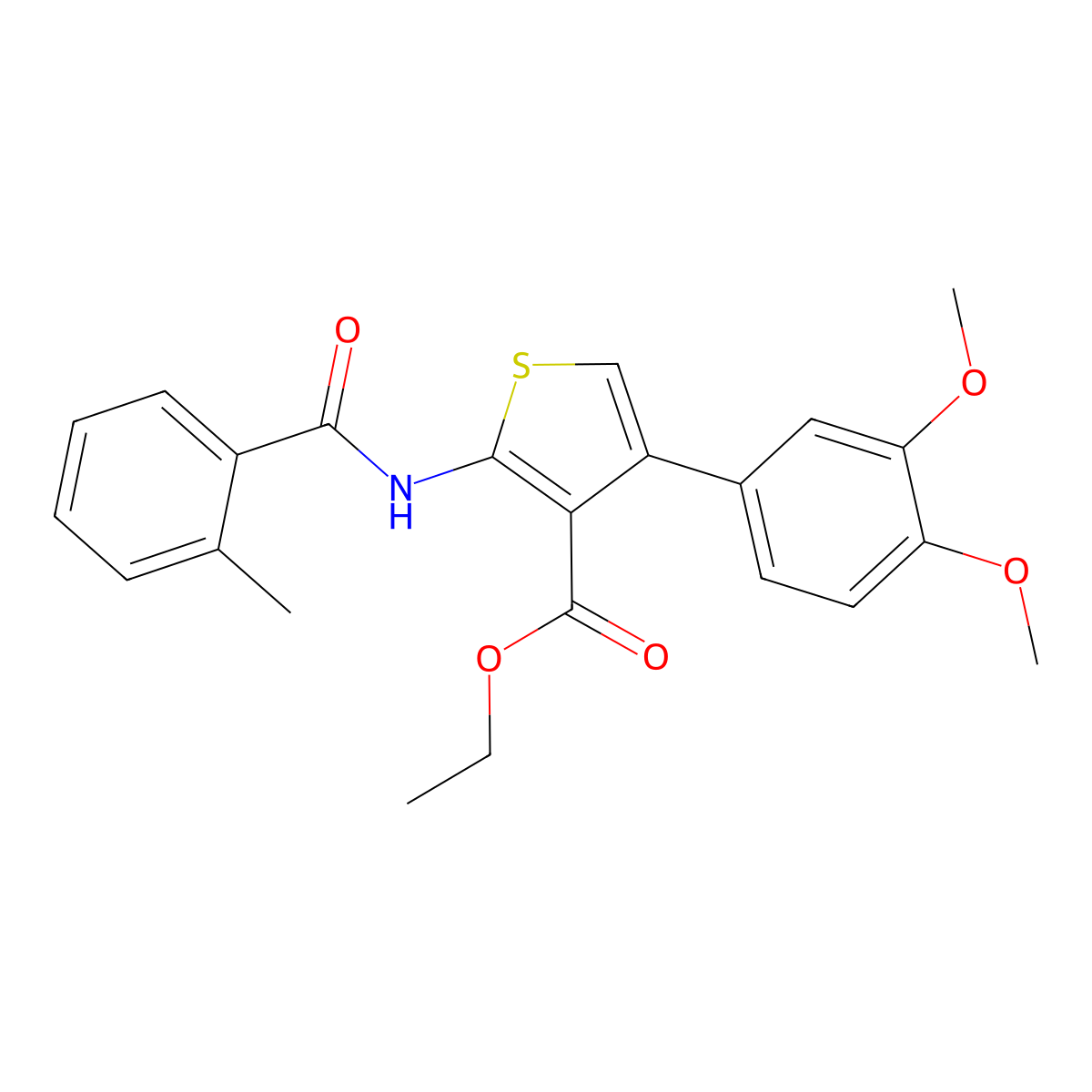 Ethyl 4-(3,4-dimethoxyphenyl)-2-[(2-methylbenzoyl)amino]thiophene-3-carboxylate molecular structure, CAS 342383-54-4