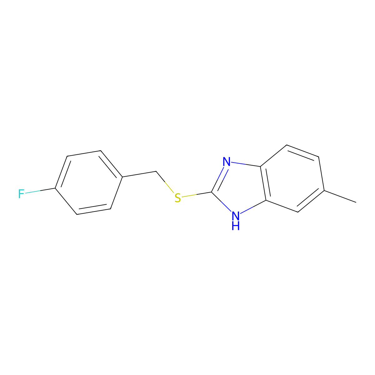 2-[(4-fluorophenyl)methylsulfanyl]-6-methyl-1H-benzimidazole molecular structure, CAS 342383-63-5
