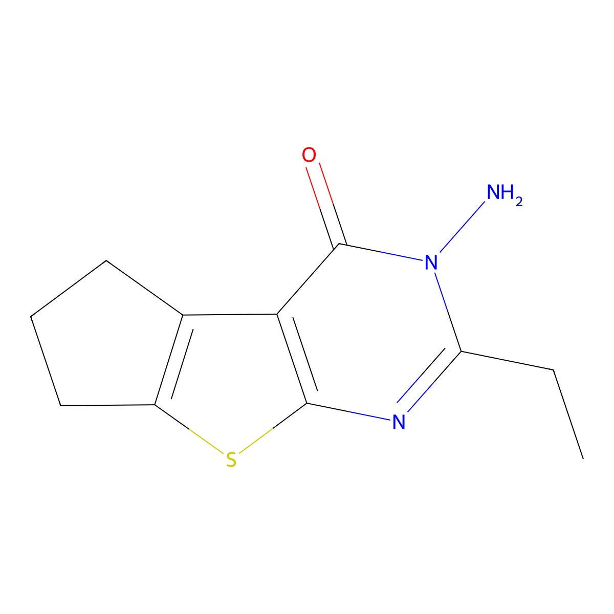 3-amino-2-ethyl-3,5,6,7-tetrahydro-4H-cyclopenta[4,5]thieno[2,3-d]pyrimidin-4-one molecular structure, CAS 342383-93-1